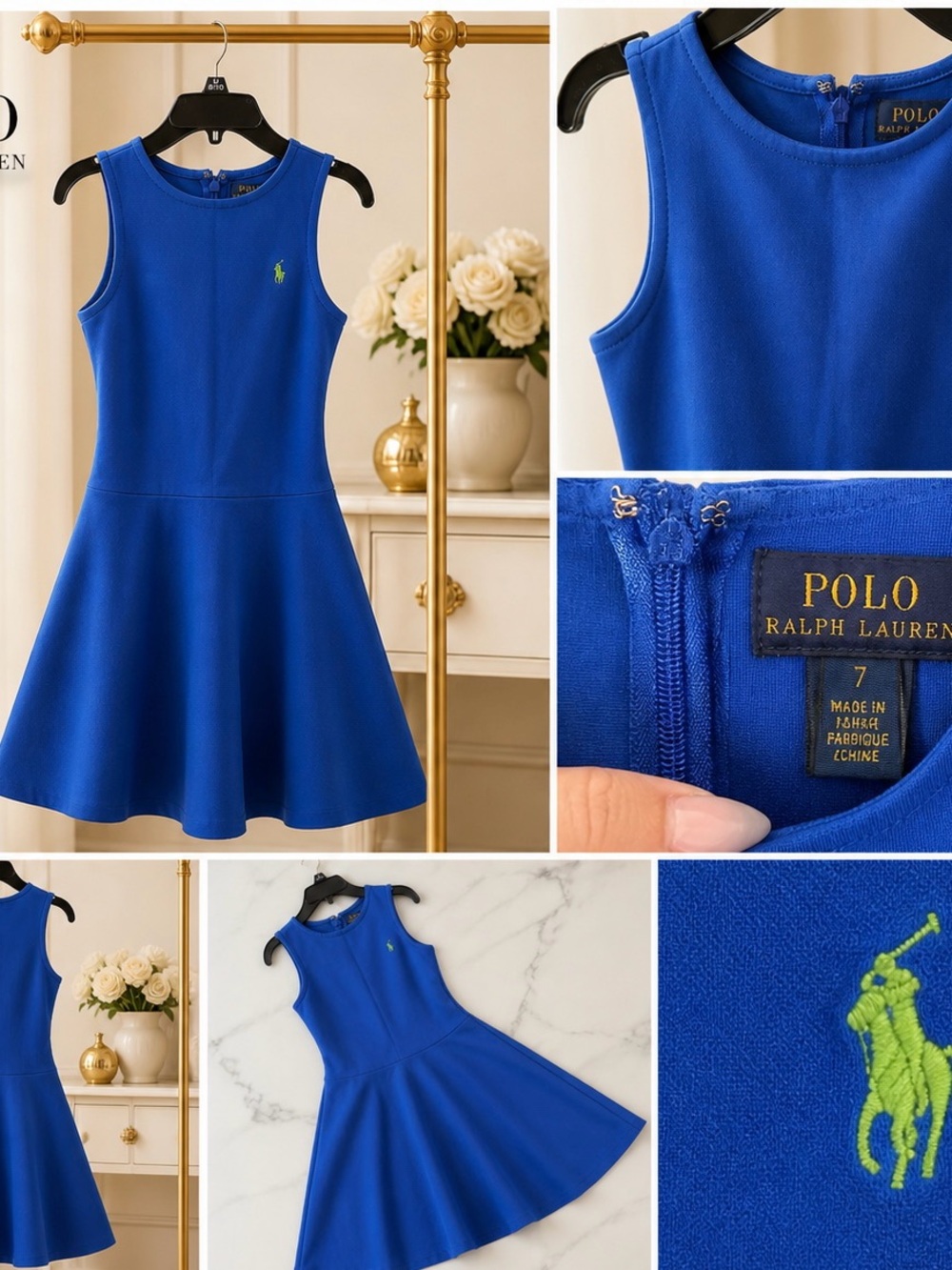 Polo by Ralph Lauren Girls Bright Blue Sleeveless Fit-and-Flare Dress